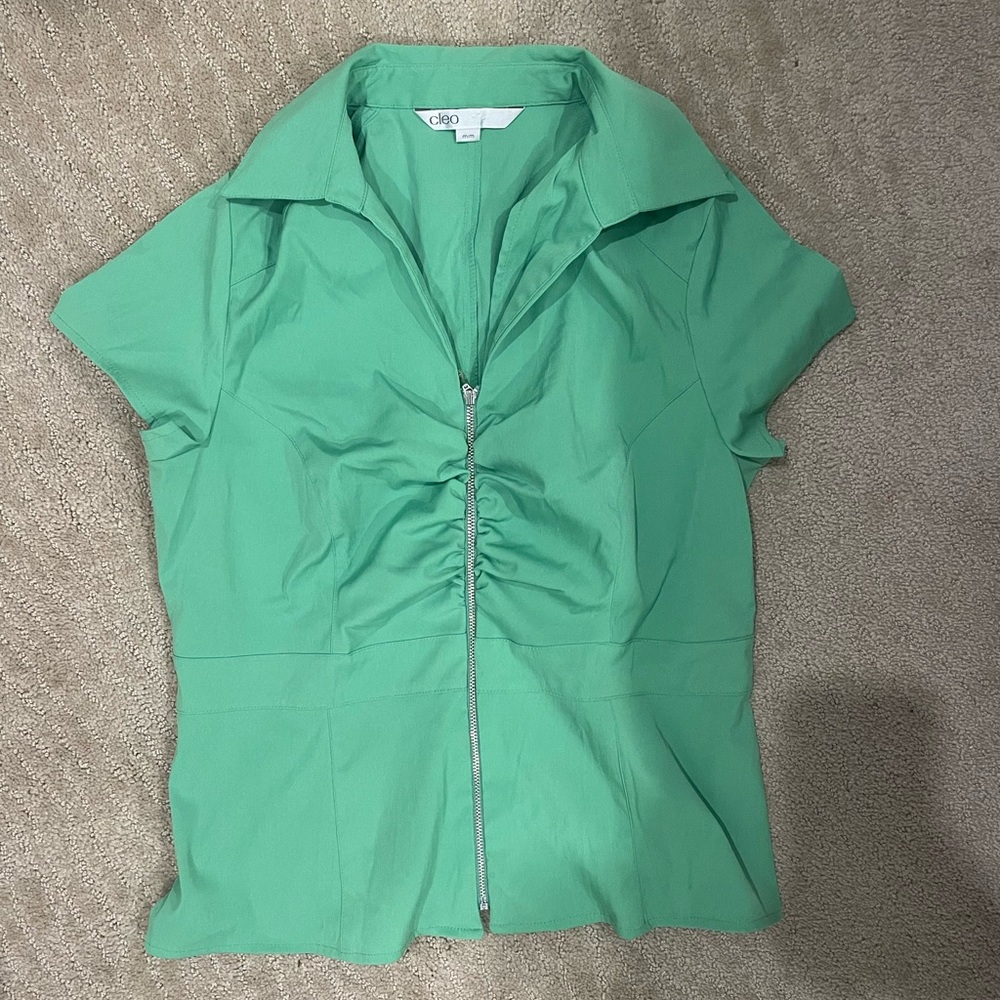 Vintage green zip blouse